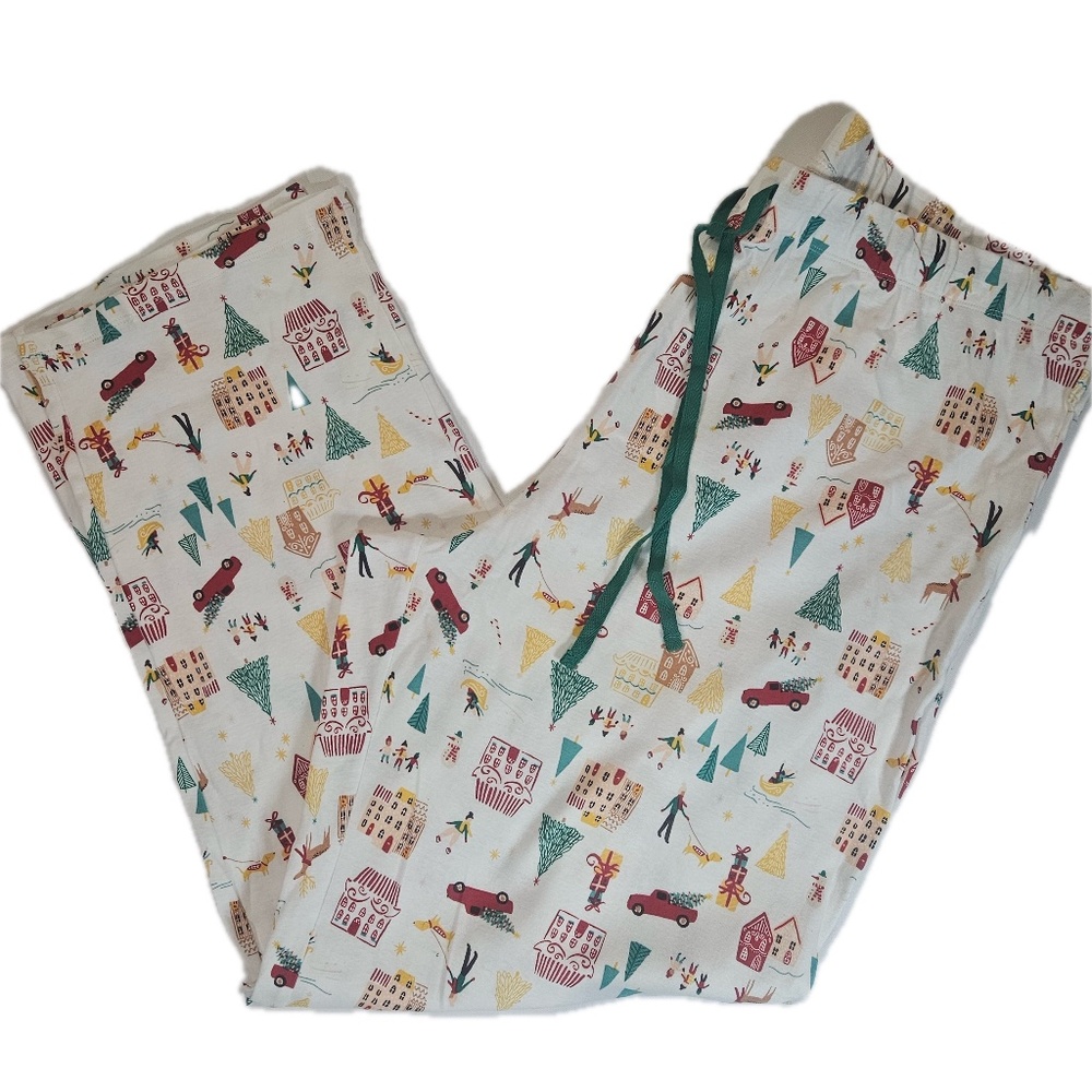 LC‎ Lauren Conrad Pajama Pants Womens XL White Christmas Holiday Print Lounge